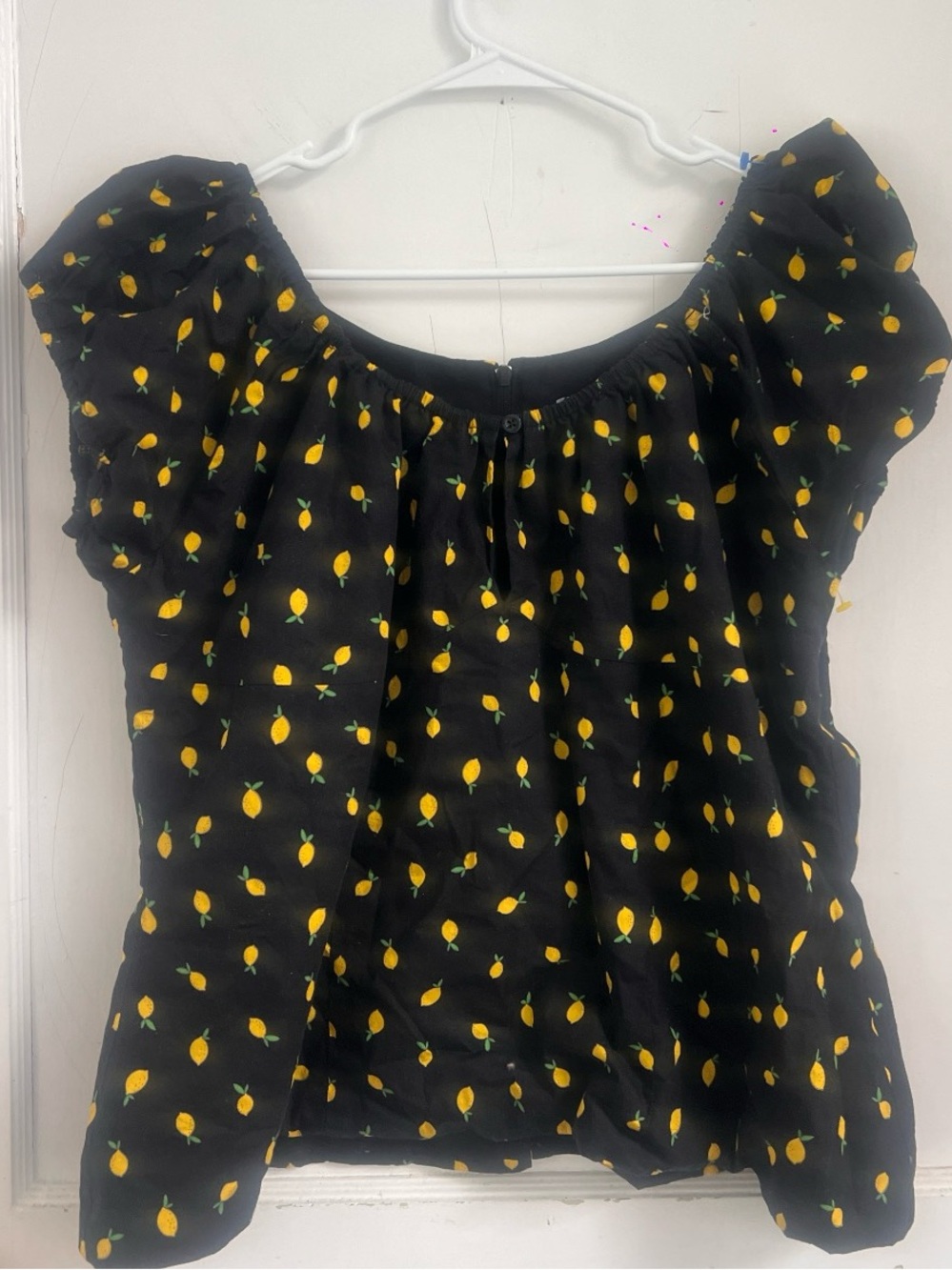 Magnolia Place Lemon Art to Wear Milkmaid Blouse Size L